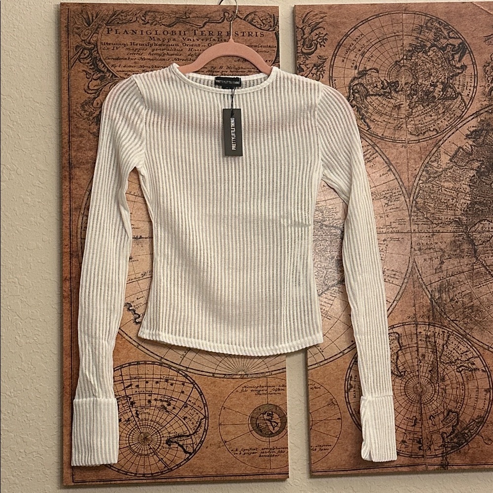 NWT PrettyLittleThing White Sheer Top US size 4